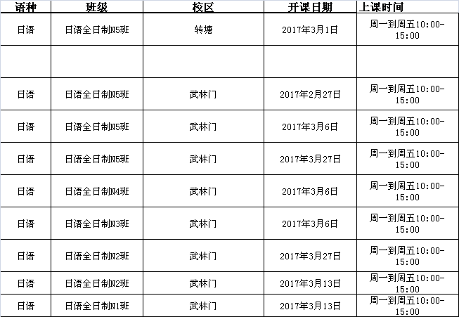 西诺教育日语春季班课程表